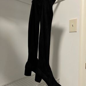 Steve Madden Womens Isaac Black Faux Suede Over Knee Boots Block Heel size 7.5